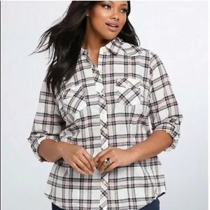 Torrid plaid cotton top, black/pink/white, 2X, EUC